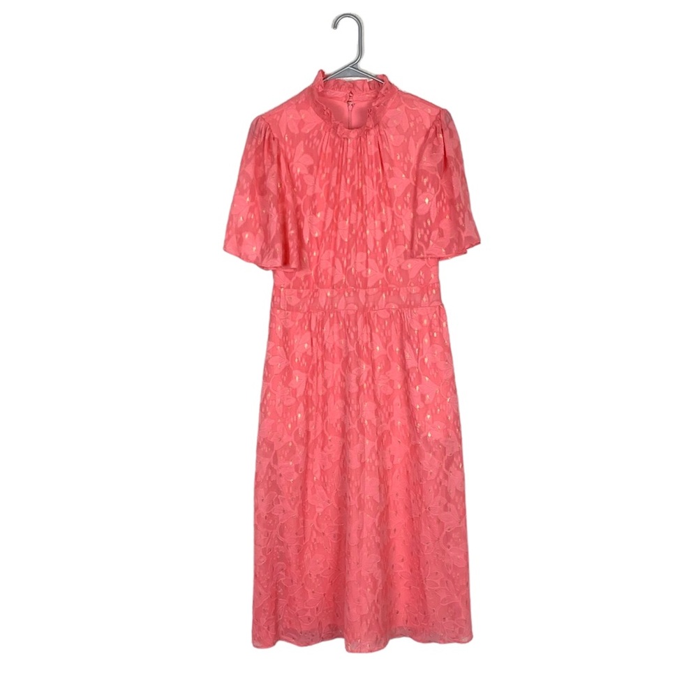Maia coral gold floral midi dress size 8 flutter sleeve garden